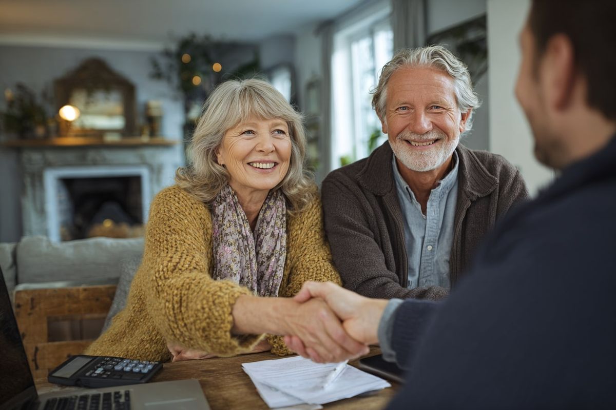 A senior couple reviewing their retirement finances at home